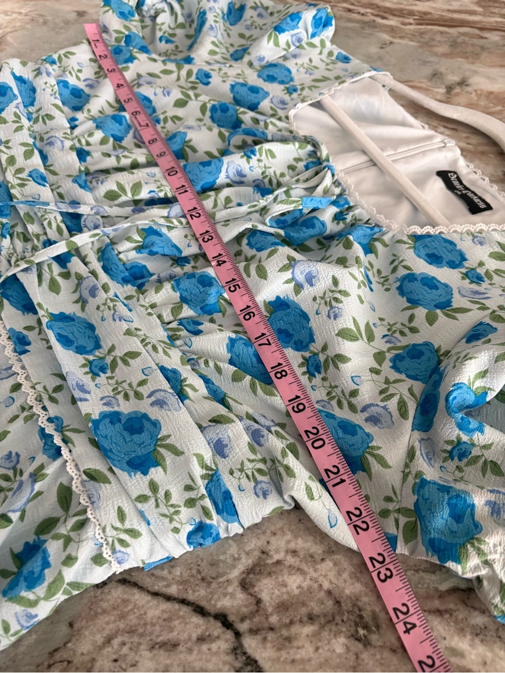 Scarlet Darkness Cottagecore Milkmaid Midi Dress Blue Roses Puff Sleeves 2X - Picture 7 of 8